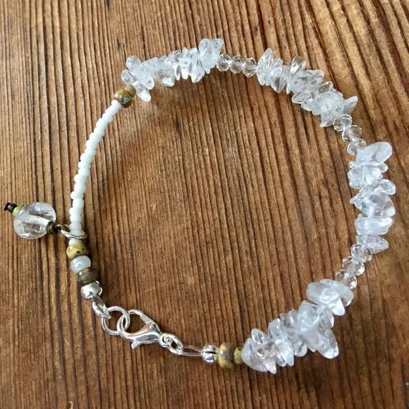 Crystal Nugget Beaded Ladies Bracelet, White and Clear, Handmade Ladies … - Picture 5 of 5